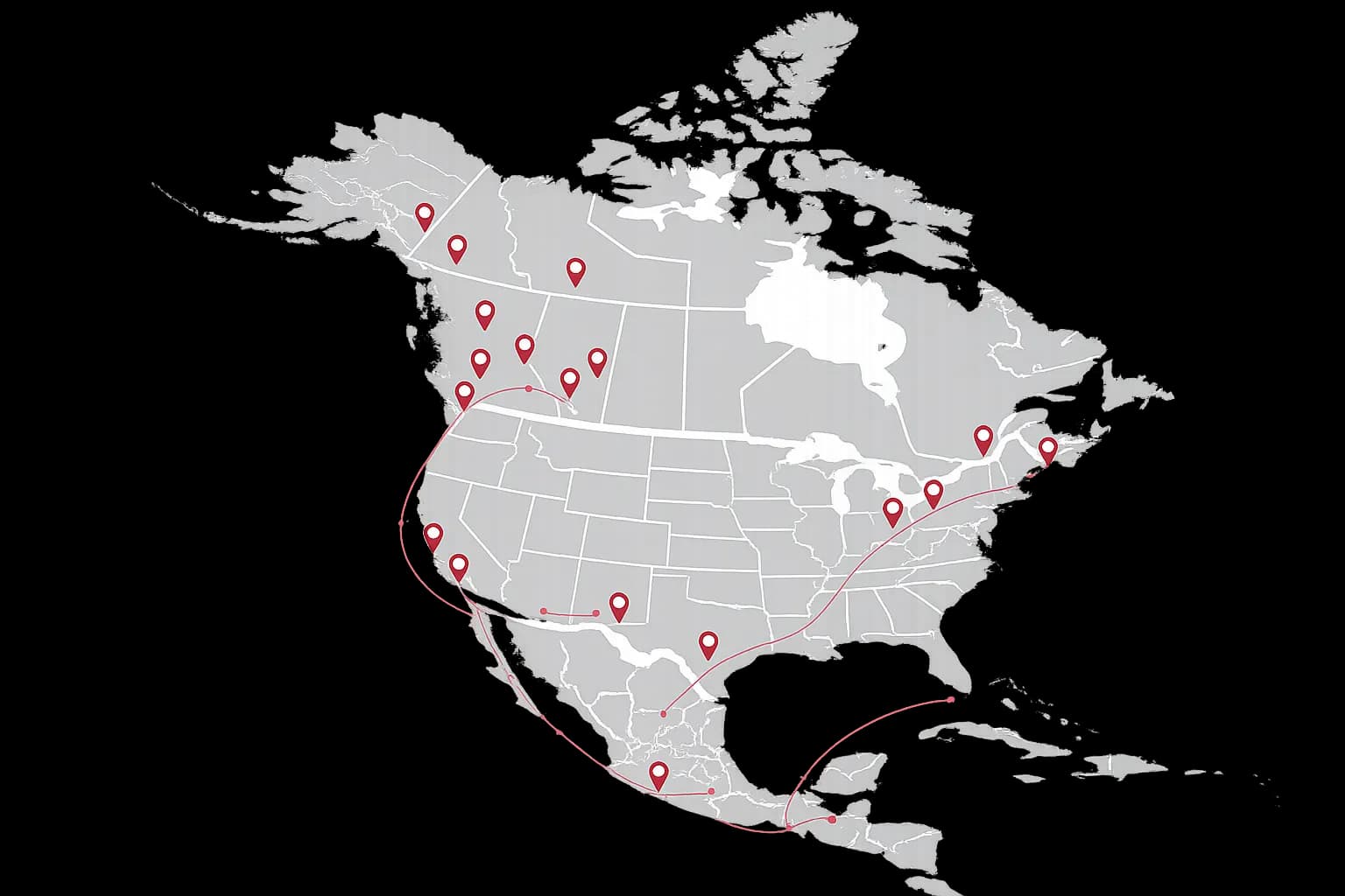 North America shipment tracking coverage map